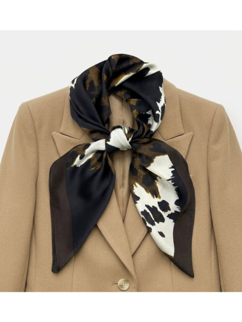 ✨Elegant Bandana Square Silky Scarf BLACK Brown Animal Print Versatile Shawl New